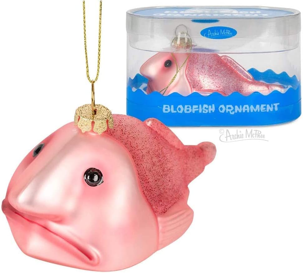 Pink glittery hand-blown glass blobfish ornament